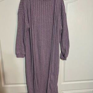 Purple Ribbed Long Sleeve Dress